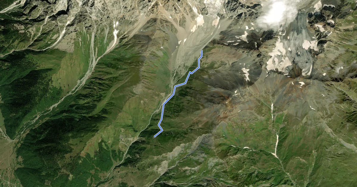 Маршрут Guli glacier and Ushba base path на спутниковом снимке