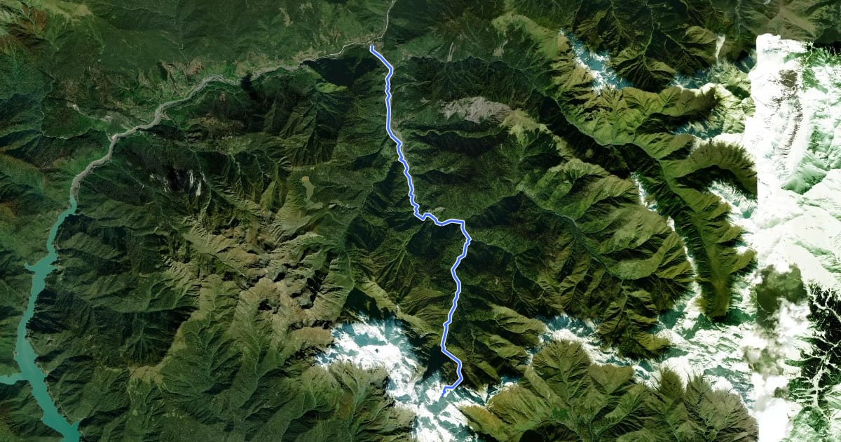 Маршрут Khaishi - Lakumura Lake на спутниковом снимке