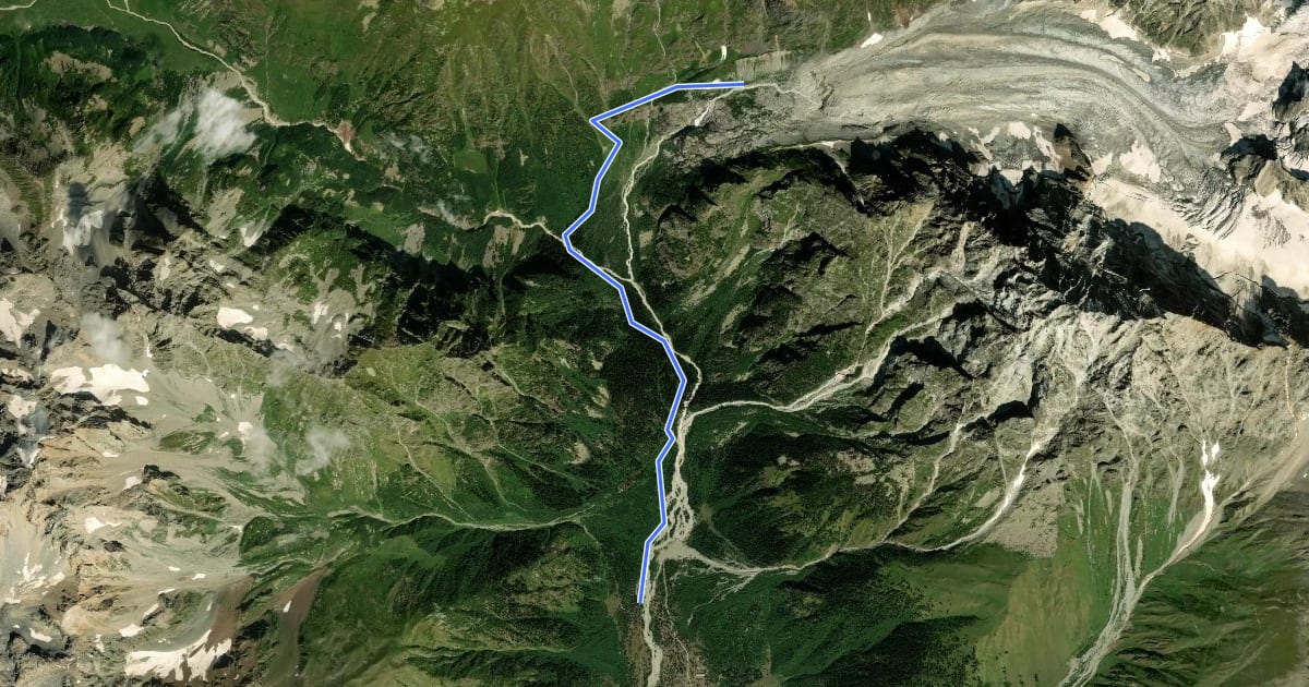 Маршрут Mazeri - Ushba Glacier на спутниковом снимке