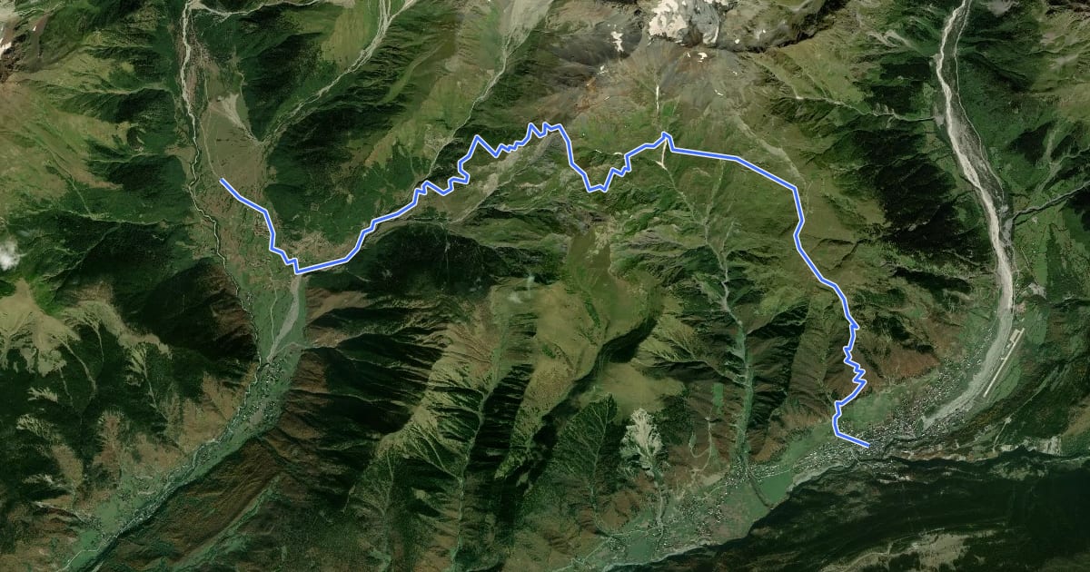 Маршрут Mestia - Guli Pass - Mazeri на спутниковом снимке