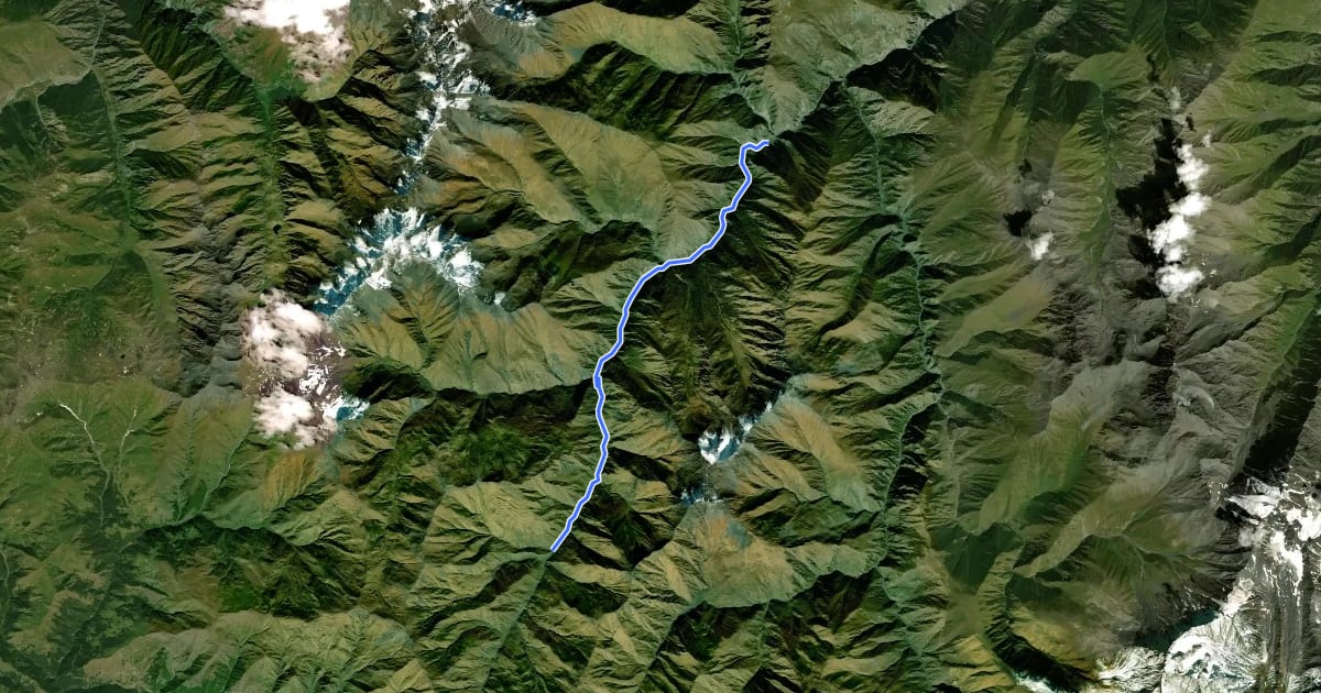 Маршрут Shatili–Kistani (no trail markers on this segment) на спутниковом снимке