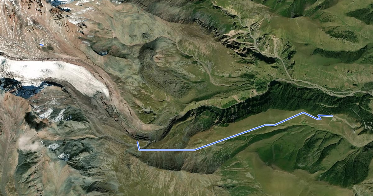 Маршрут Stepantsminda–Kazbegi на спутниковом снимке