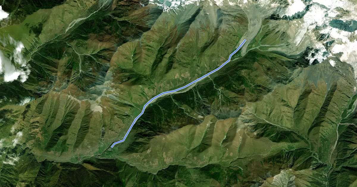 Маршрут Ushguli - Shkahra glacier на спутниковом снимке
