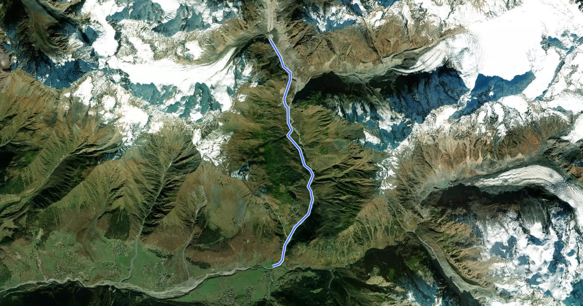 Маршрут Zhabeshi-Tviberi Glacier на спутниковом снимке