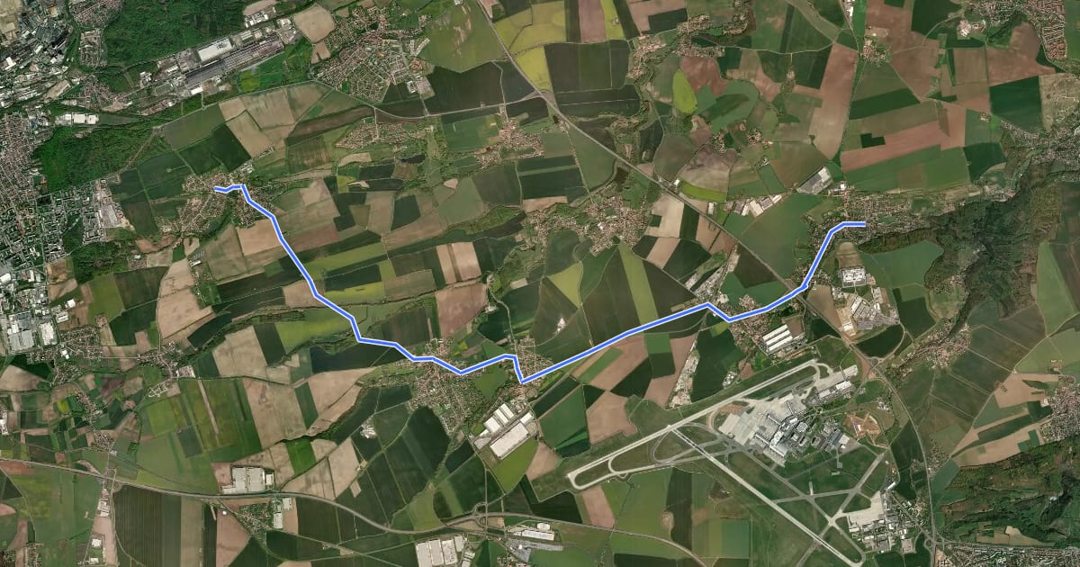 Маршрут 0101 Algida cesta (Tuchoměřice - Hřebeč) на спутниковом снимке