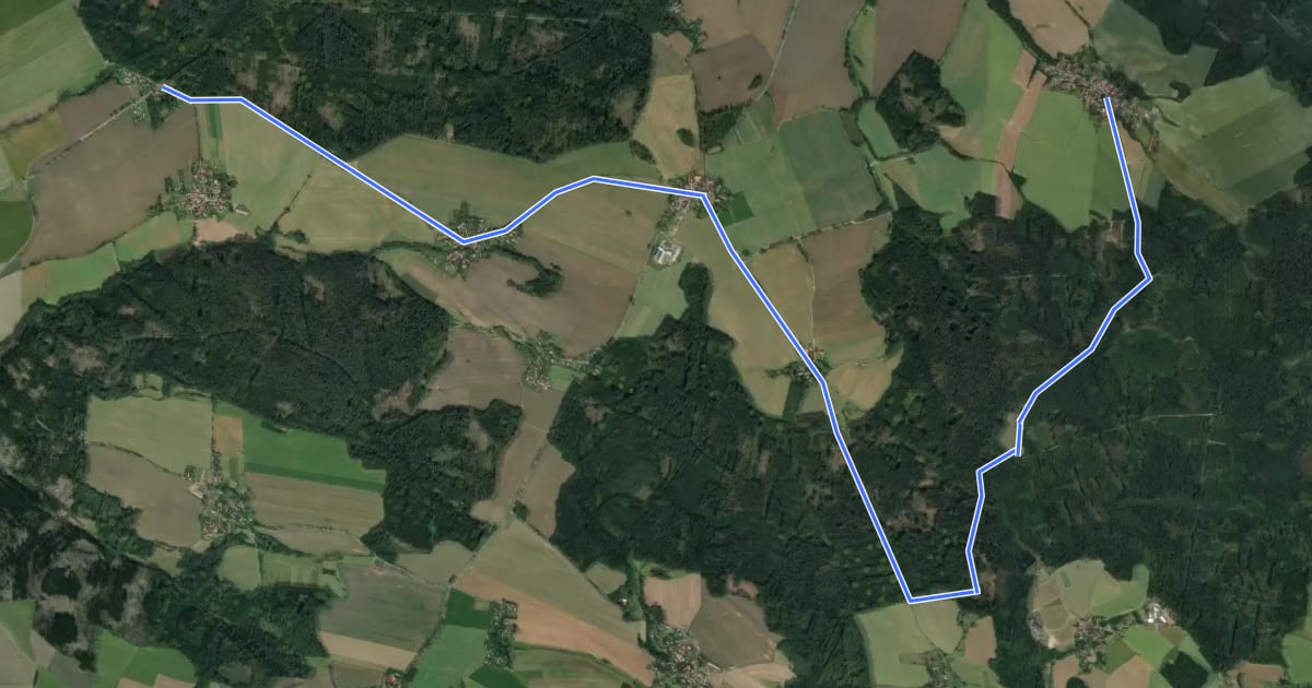 Маршрут 0119 Janovická Lhota - Mirošovice, žst. на спутниковом снимке