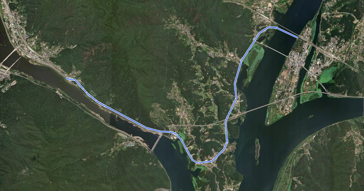Маршрут 남한강 자전거도로1 на спутниковом снимке