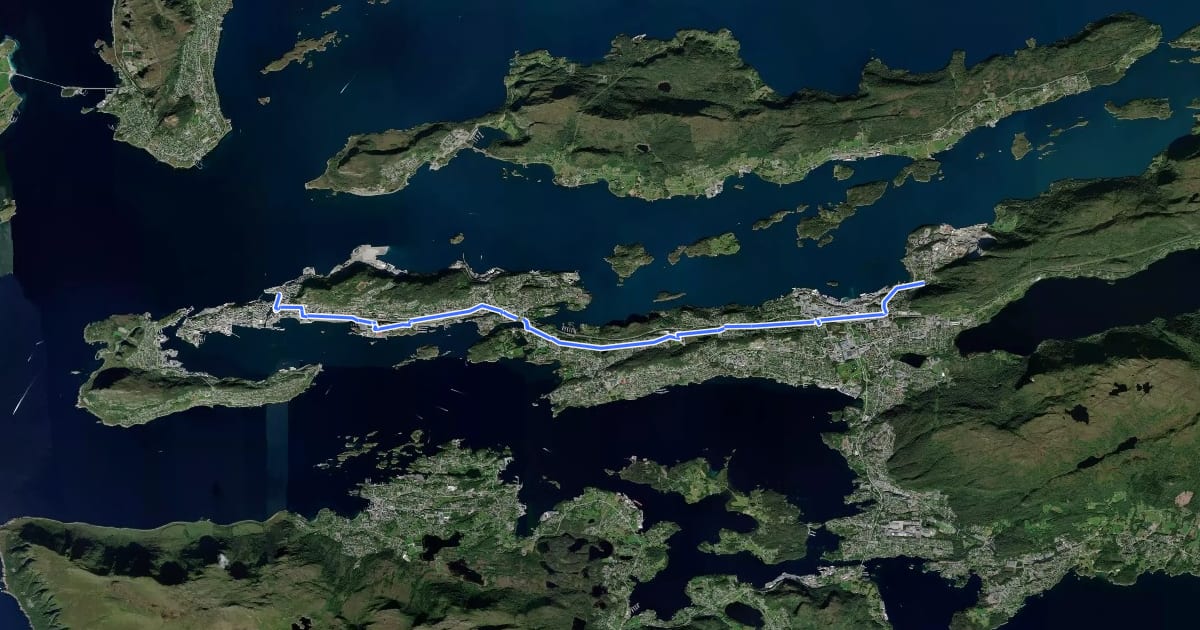 Маршрут 1 Alternative (Bergen-Trondheim) на спутниковом снимке