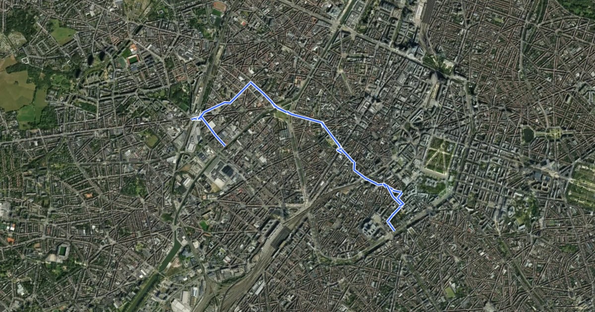 Маршрут 10 Louise/Louiza - Gare de l'Ouest/Weststation на спутниковом снимке