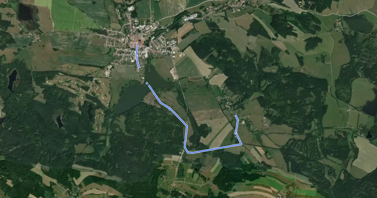 Маршрут 1008 Nová Bystřice - Artolec на спутниковом снимке