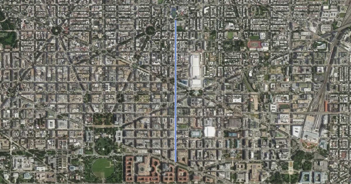 Маршрут 10th Street Northwest на спутниковом снимке