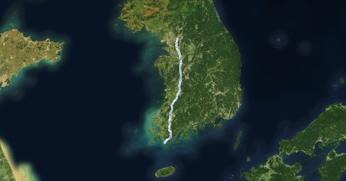 Маршрут 한국 트레킹 노선 на спутниковом снимке