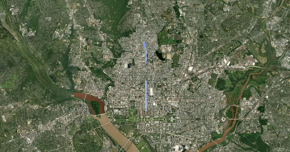 Маршрут 11th Street Northwest на спутниковом снимке