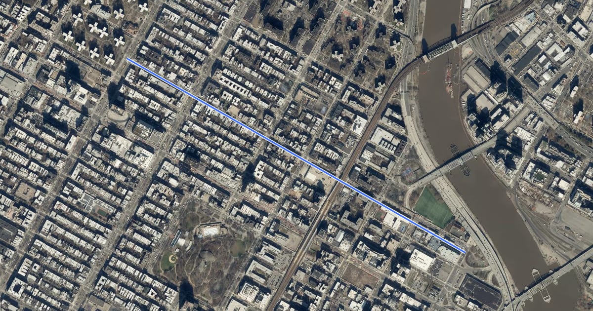 Маршрут 128th Street на спутниковом снимке