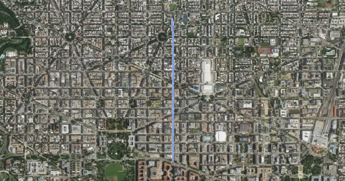 Маршрут 12th Street Northwest на спутниковом снимке