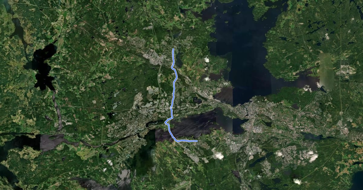 Маршрут 14 Pirkkala - Ylöjärvi на спутниковом снимке