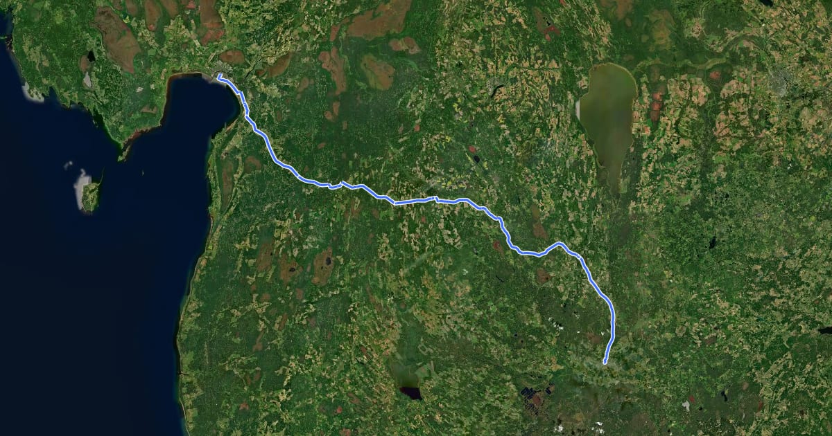Маршрут 14: Valga - Pärnu cycle route на спутниковом снимке