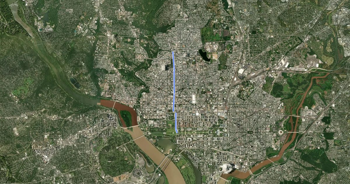 Маршрут 15th Street Northwest на спутниковом снимке