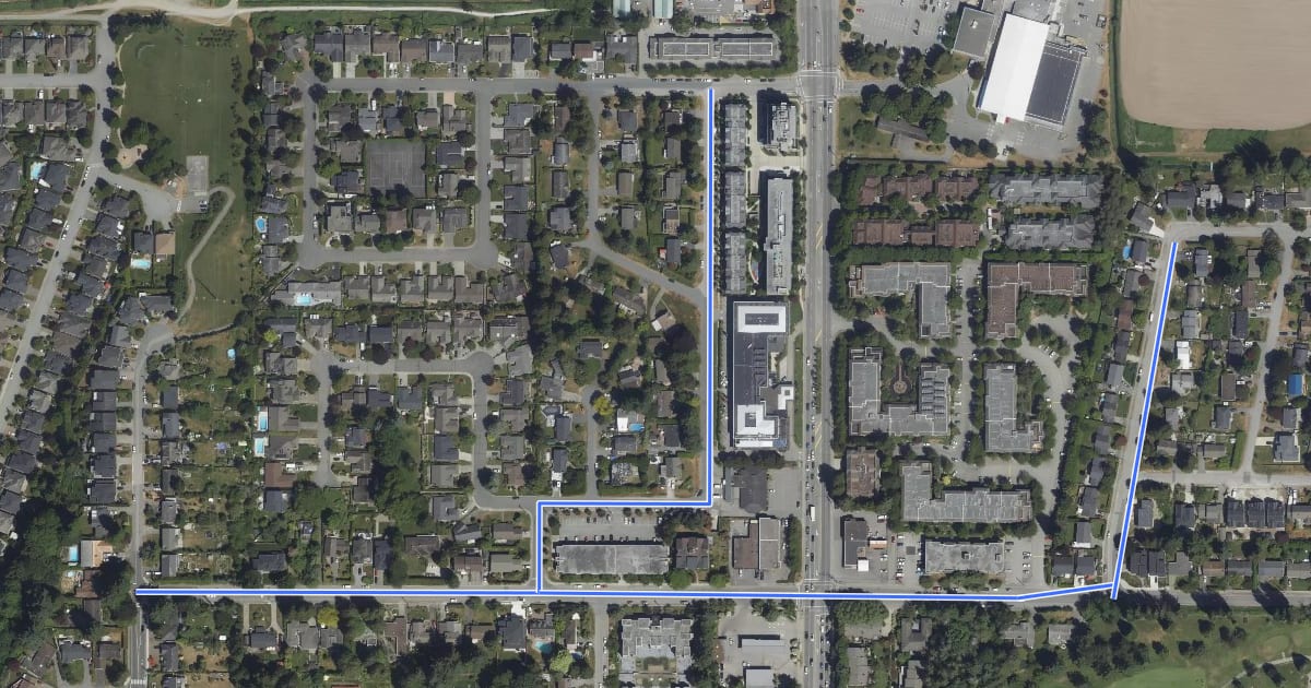 Маршрут 16 Avenue на спутниковом снимке