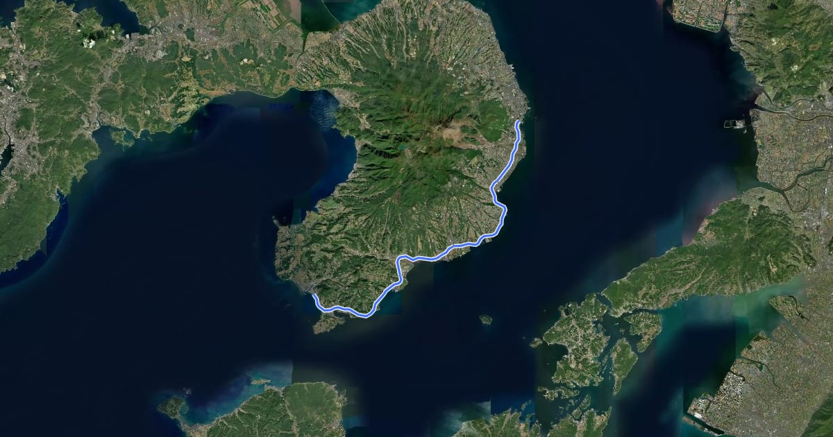 Маршрут 市道南島原自転車道線 на спутниковом снимке