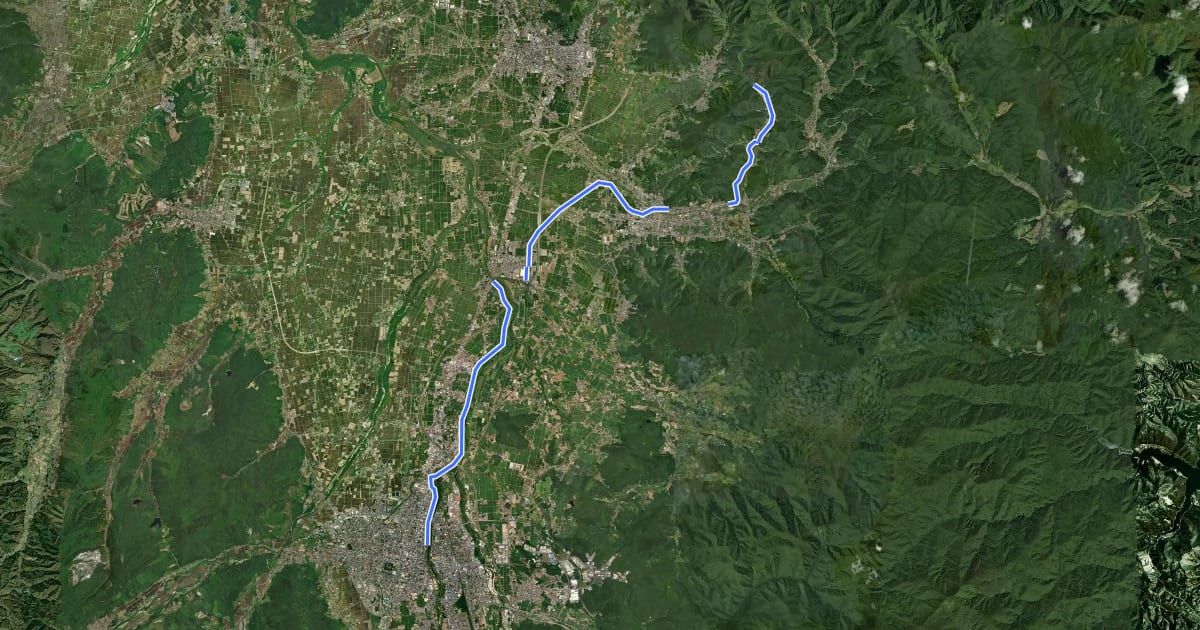 Маршрут 米沢県南公園自転車道線 на спутниковом снимке