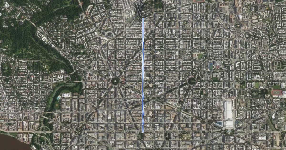 Маршрут 17th Street Northwest на спутниковом снимке