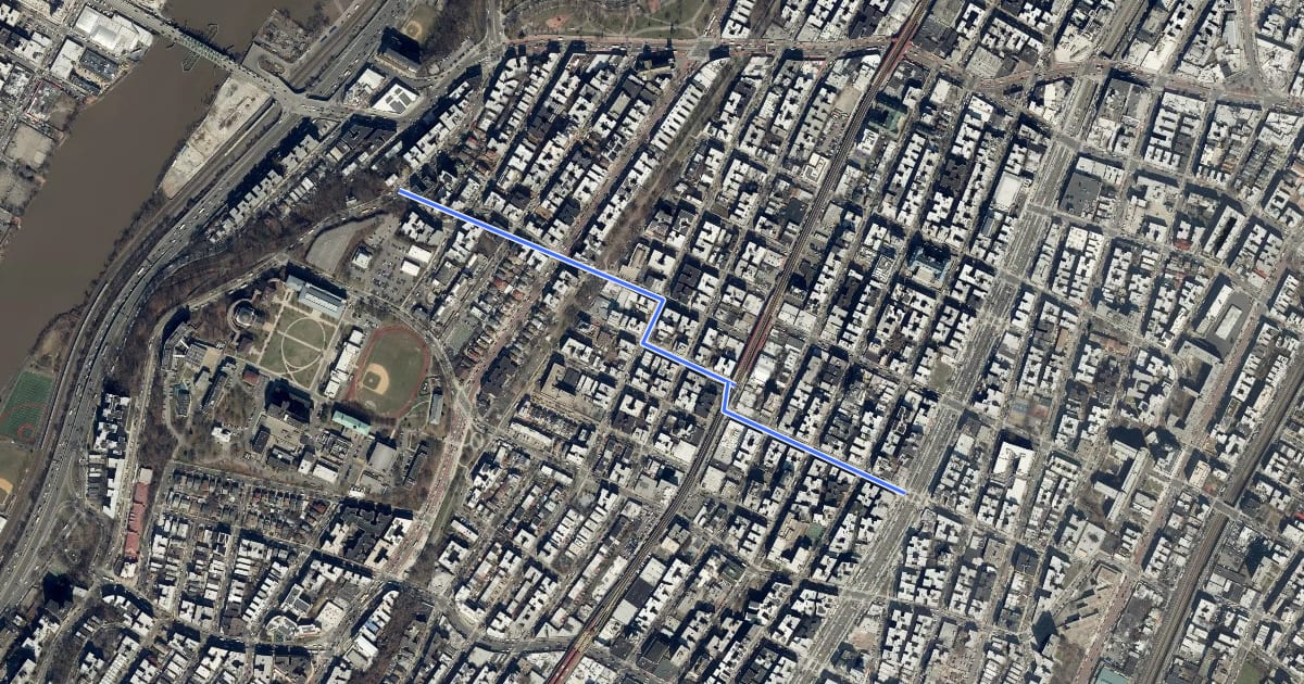 Маршрут 182nd/183rd St на спутниковом снимке
