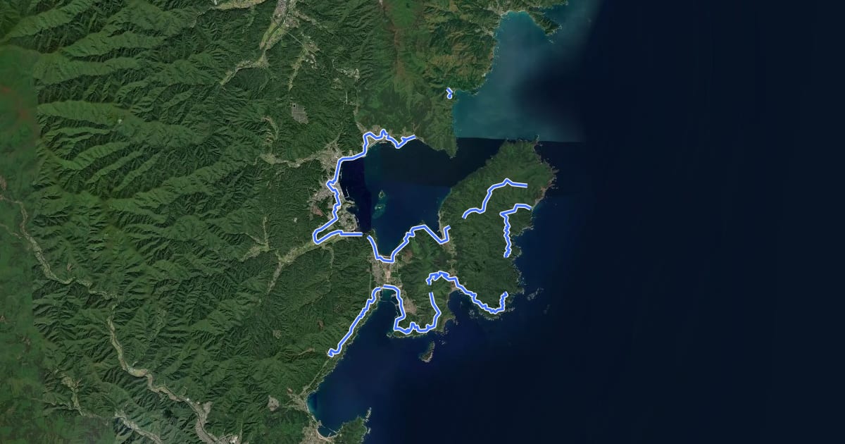 Маршрут みちのく潮風トレイル（山田町ルート） на спутниковом снимке
