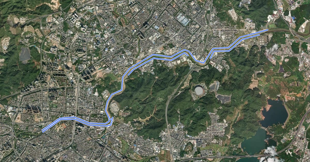 Маршрут 龙岗河干流碧道（下游段） на спутниковом снимке