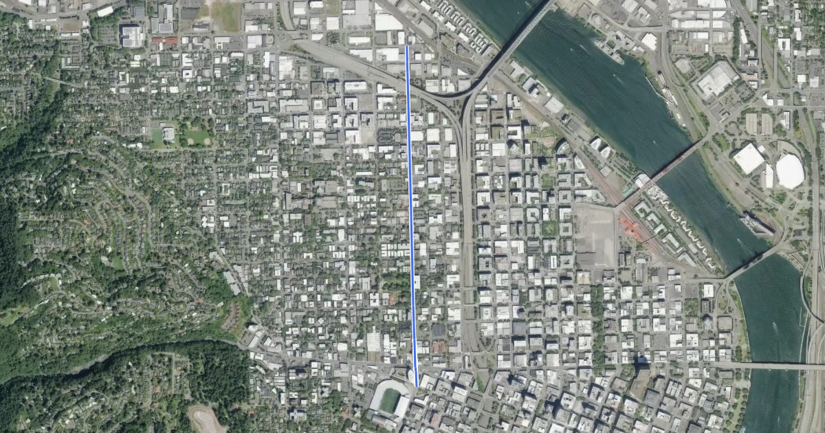 Маршрут 19th Avenue Bike Boulevard на спутниковом снимке