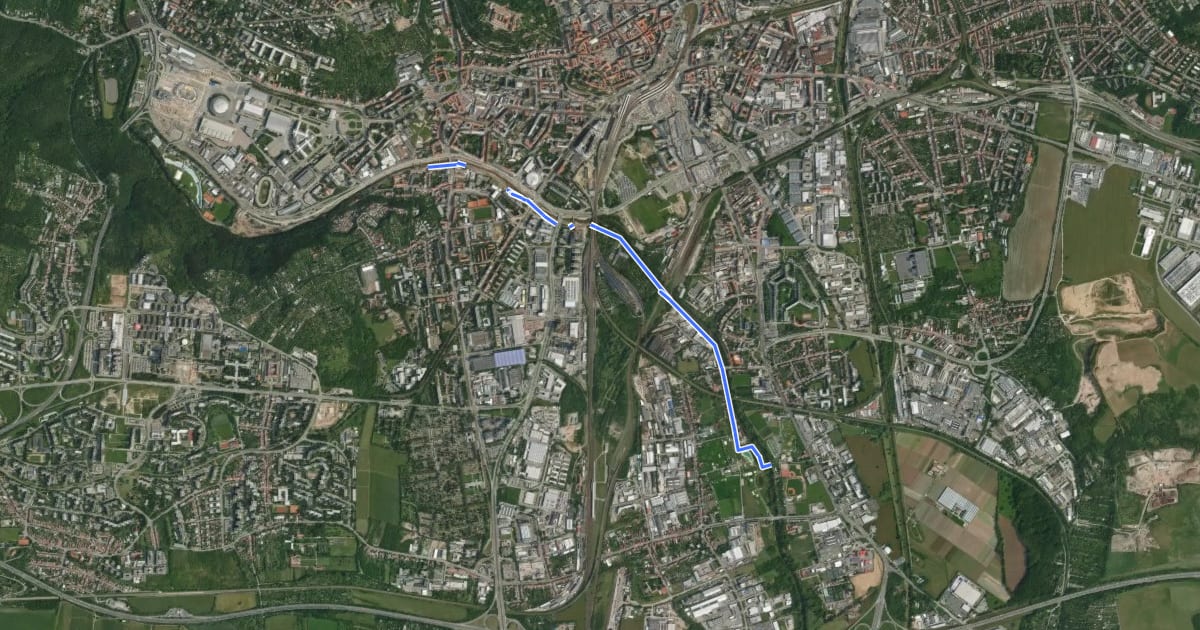 Маршрут 1A Praha - Brno (p.břeh Svratky) на спутниковом снимке