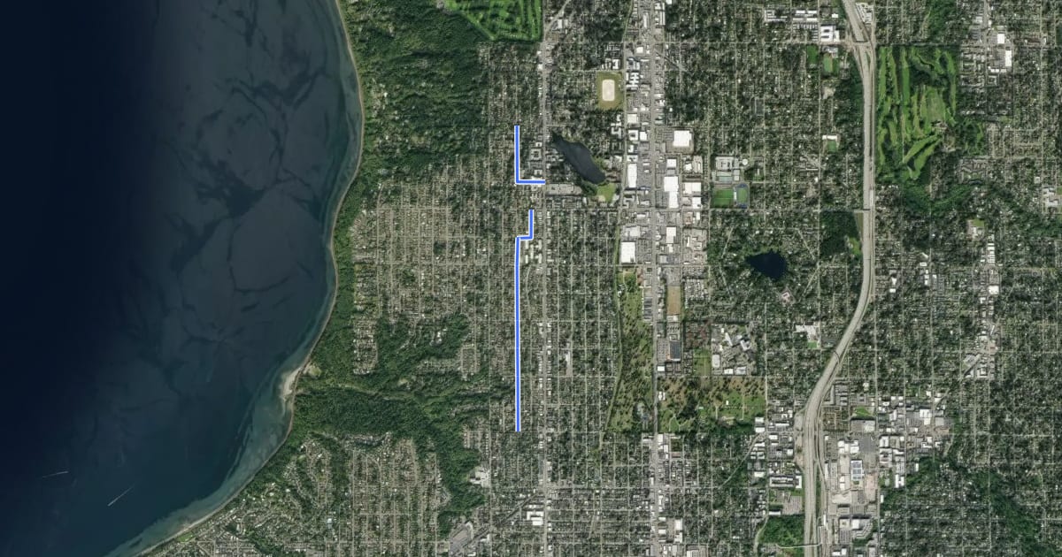 Маршрут 1st Ave NW Neighborhood Greenway на спутниковом снимке
