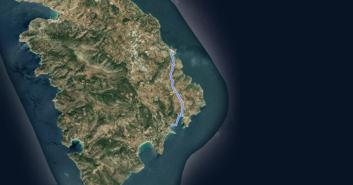 Маршрут 2 - Κάστρο - Παναγία Χρυσοπηγή на спутниковом снимке