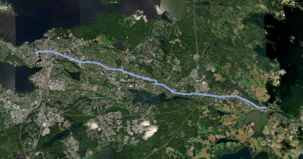 Маршрут 2 Tampere - Kangasala на спутниковом снимке