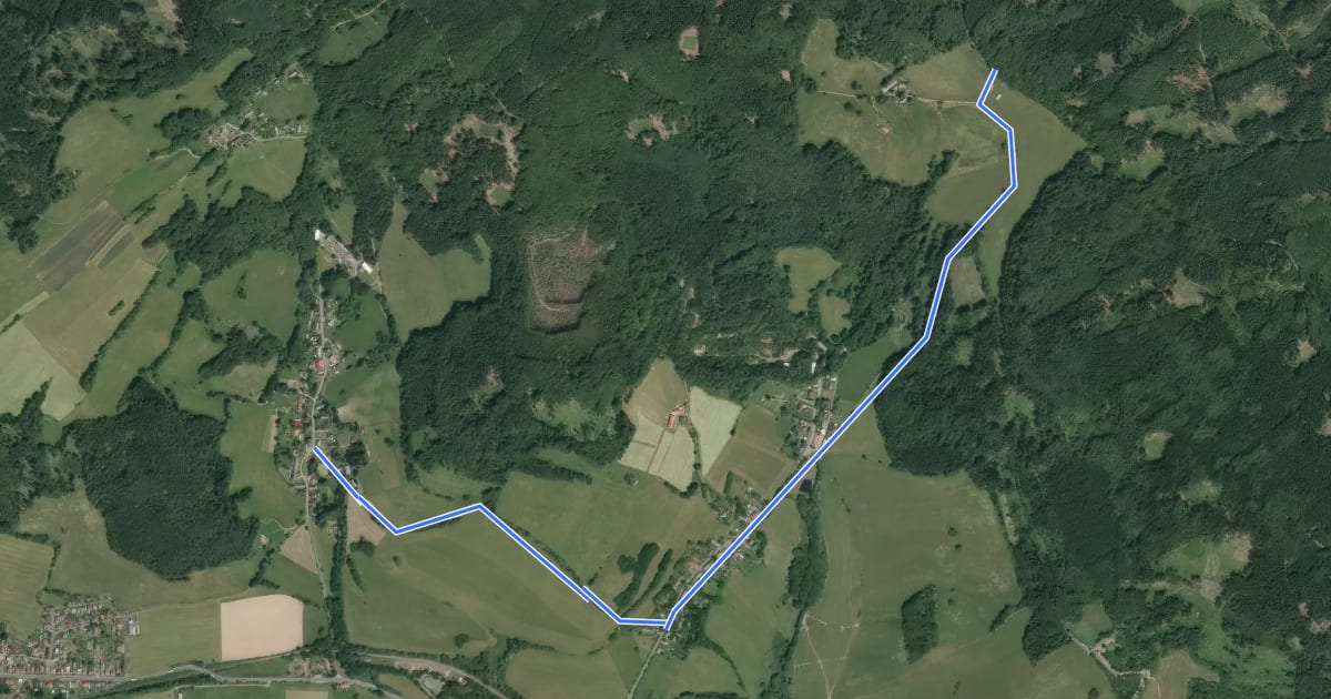 Маршрут 2051A Dobříkov - Modlín на спутниковом снимке