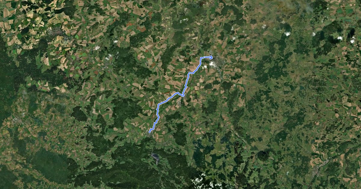 Маршрут 2052 Klatovy - Nýrsko на спутниковом снимке