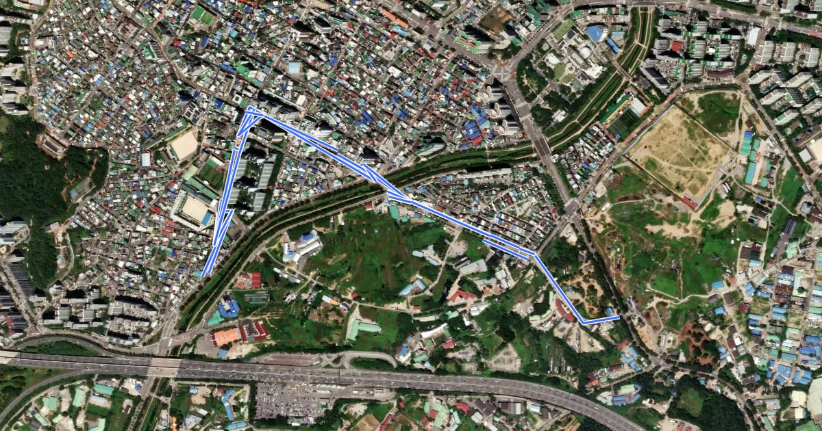 Маршрут 신평로 신장로 на спутниковом снимке