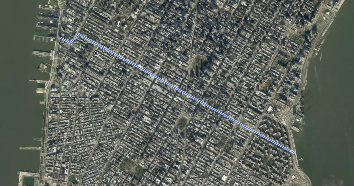 Маршрут 20th Street на спутниковом снимке
