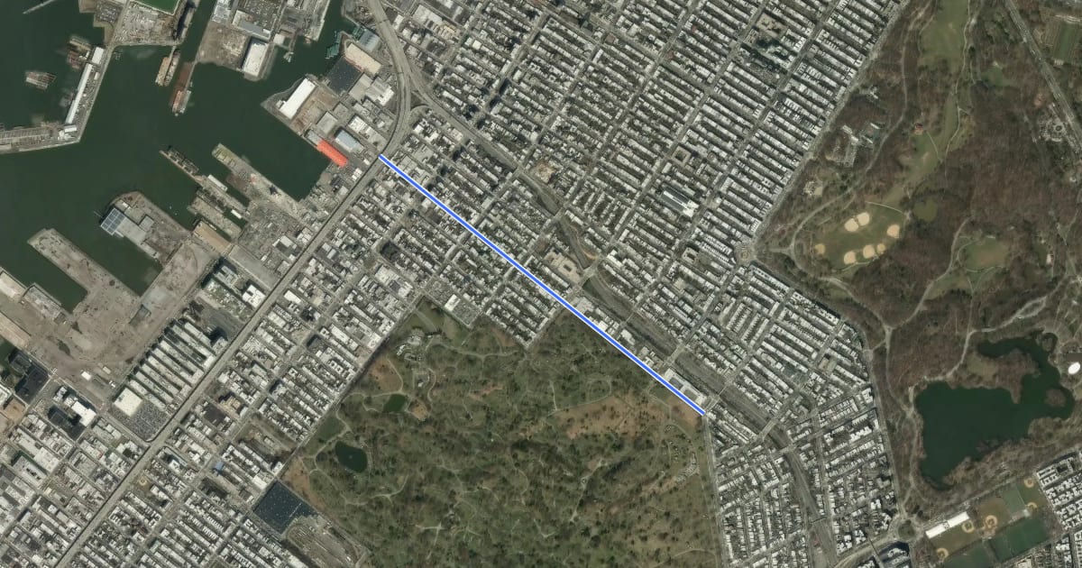 Маршрут 20th Street Bike Boulevard на спутниковом снимке