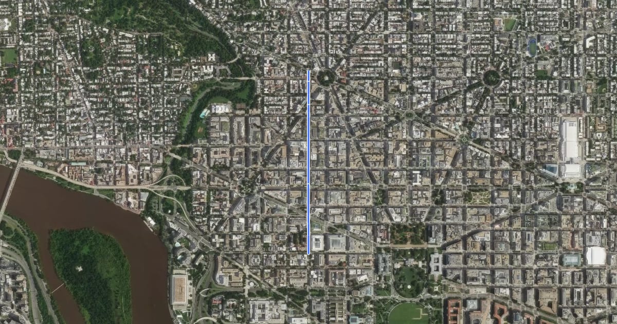Маршрут 20th Street Northwest на спутниковом снимке