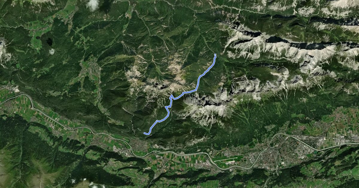 Маршрут 213 Hochzirl - Solsteinhaus - Kristenalm на спутниковом снимке