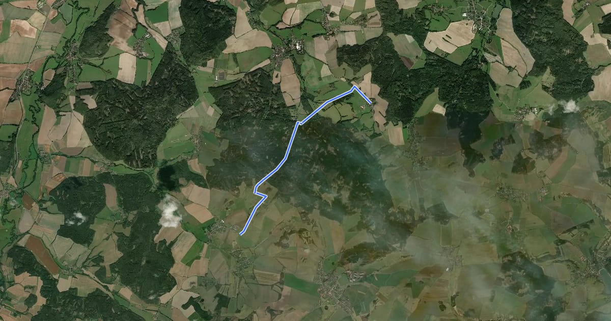 Маршрут 2191 Týniště-Kbel на спутниковом снимке