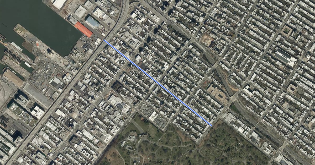 Маршрут 21st Street Bike Boulevard на спутниковом снимке
