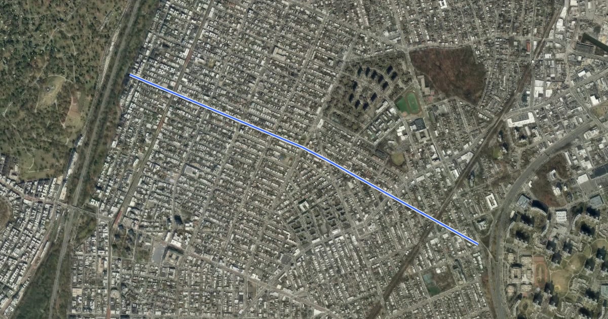 Маршрут 222nd Street на спутниковом снимке