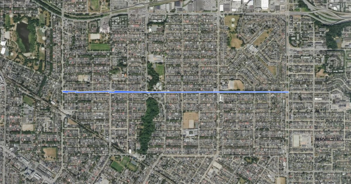 Маршрут 22nd Avenue Bikeway на спутниковом снимке