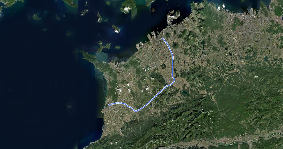 Маршрут 香川県道270号　丸亀琴平観音寺自転車道線 на спутниковом снимке