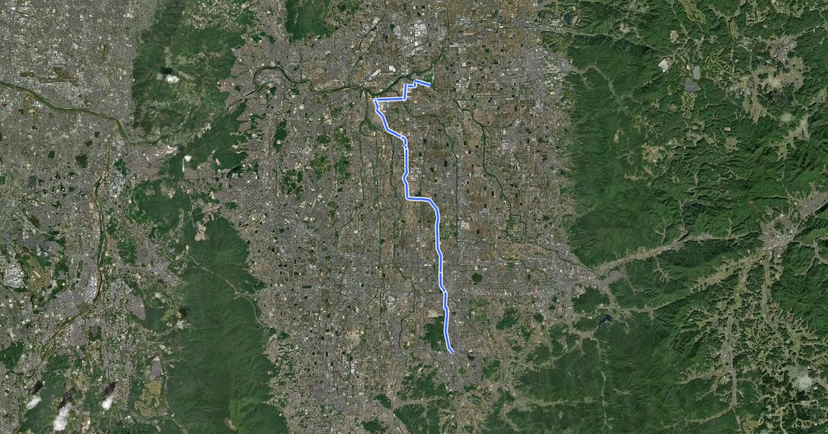 Маршрут 奈良県道273号　大和郡山田原本橿原自転車道線 на спутниковом снимке