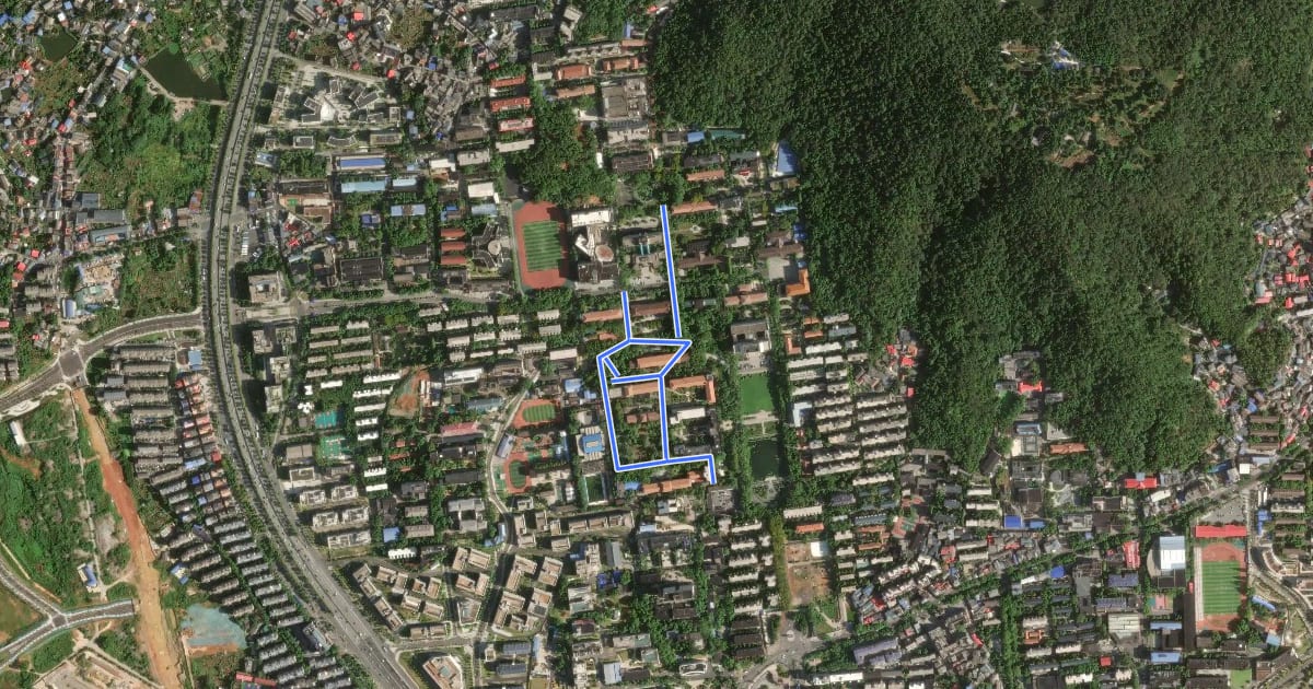 Маршрут 校园路 на спутниковом снимке