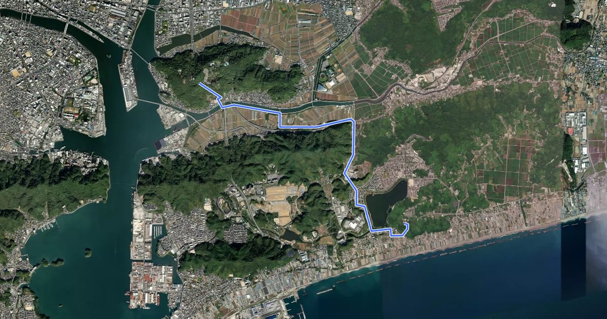 Маршрут 四国遍路 31番札所竹林寺~32番札所禅師峰寺 на спутниковом снимке