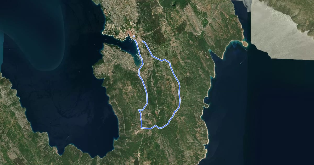 Маршрут 313 Cres – Loznati – Krčina – Cres на спутниковом снимке